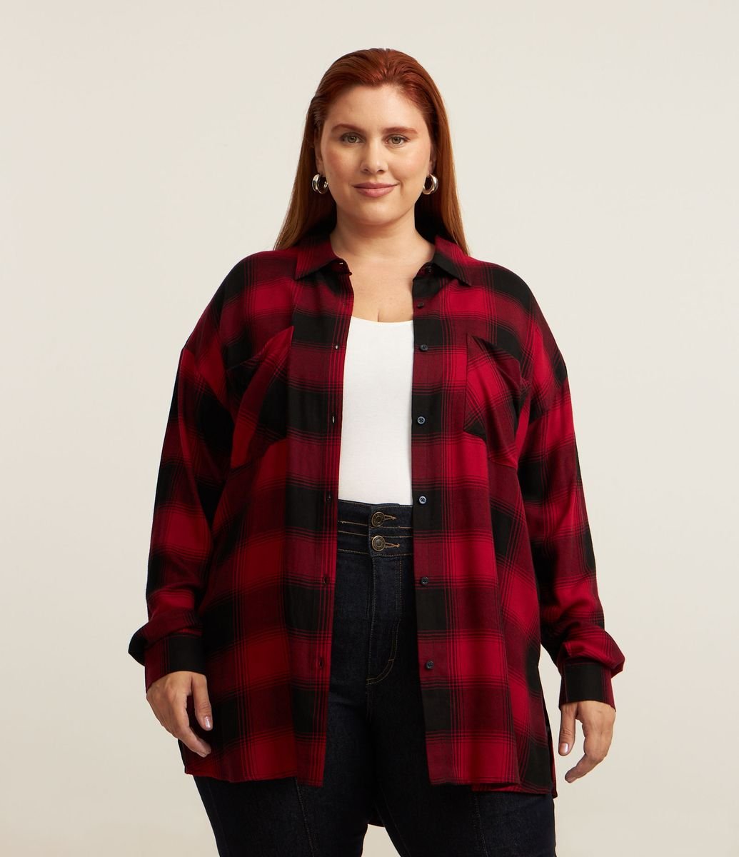 Camisa em Flanela Xadrez Curve Plus Size Vermelho