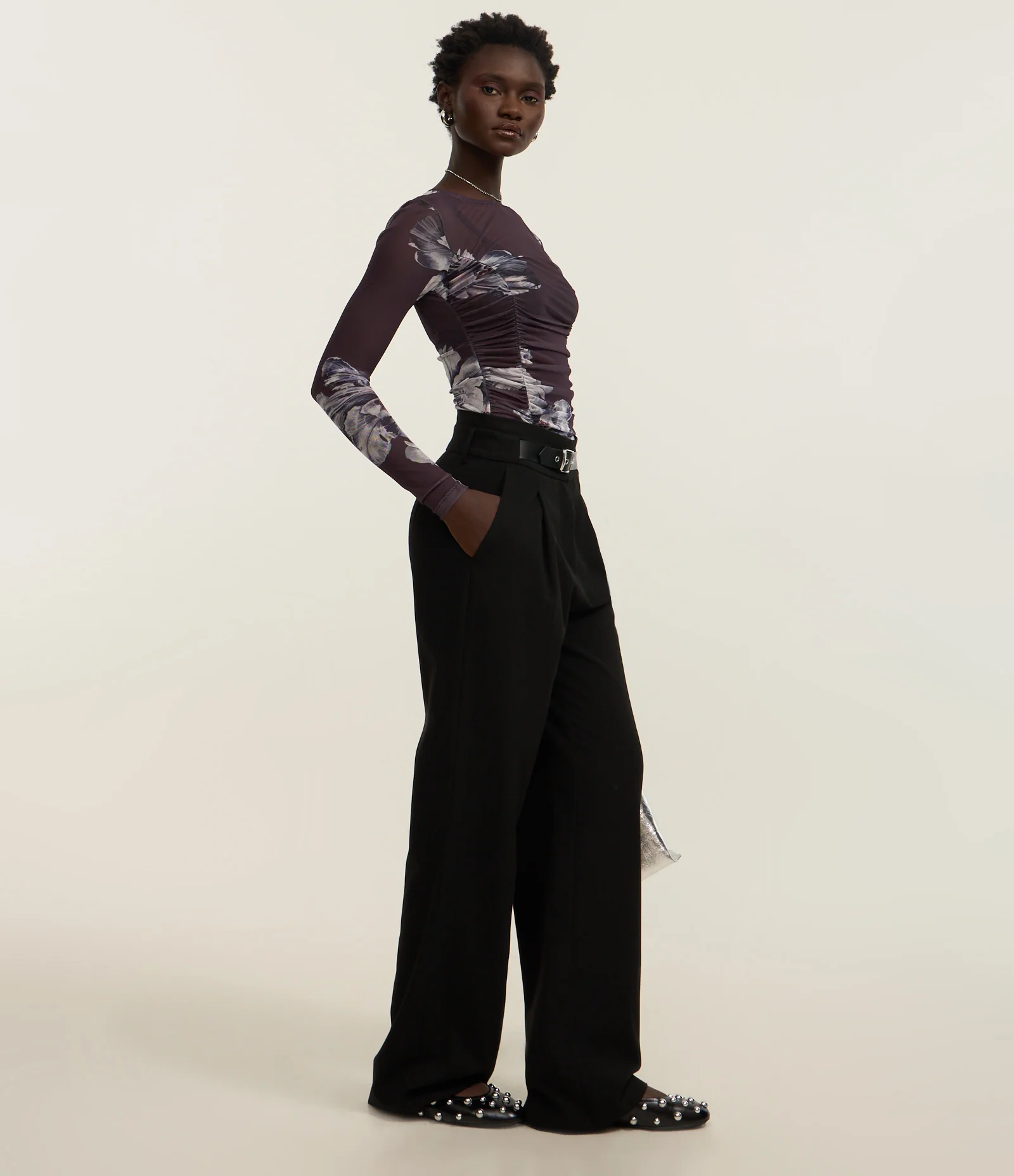 Body em Tule com Estampa de Flores Roxo 2