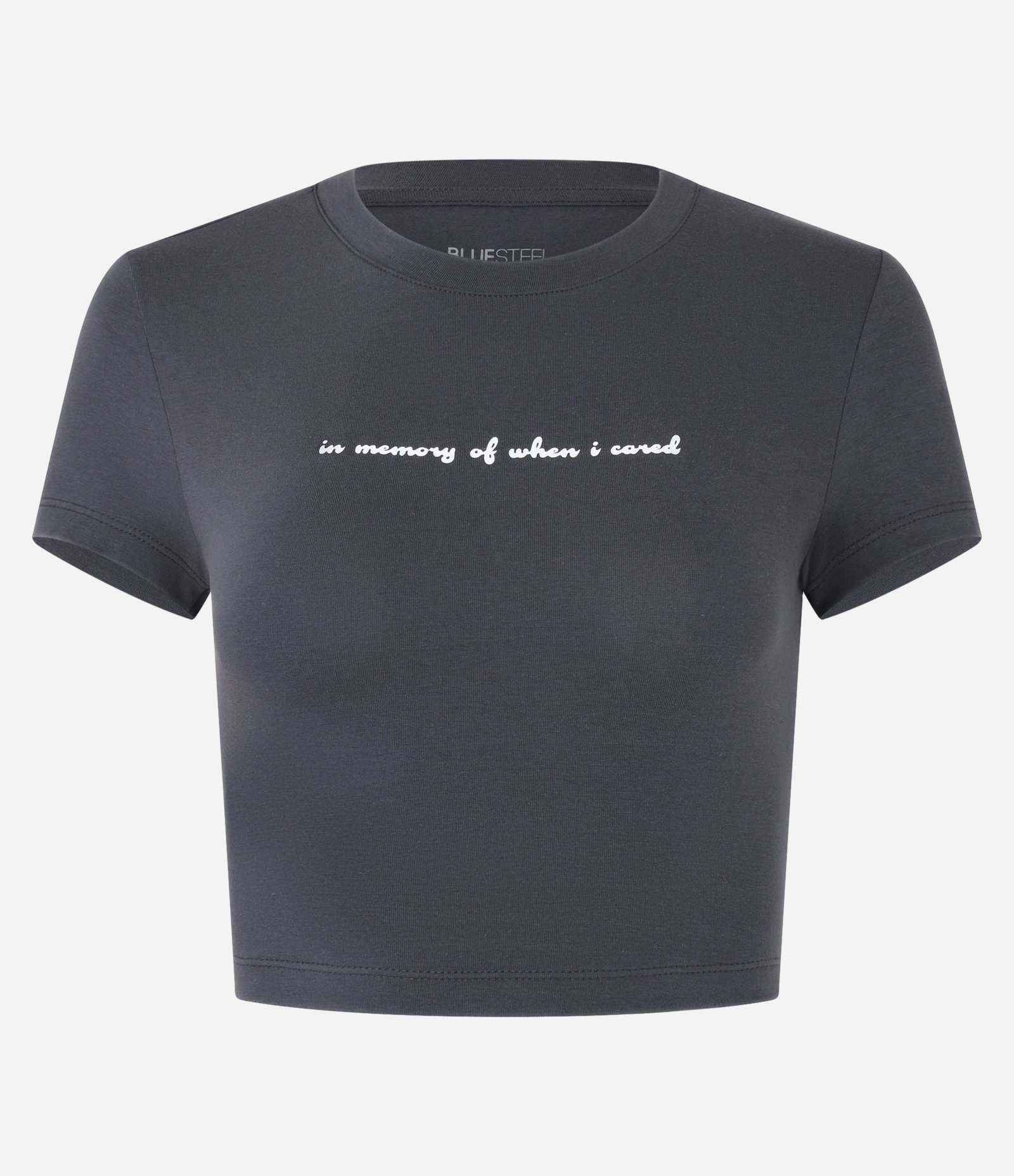 Blusa Baby Tee Cropped em Cotton com Lettering Chumbo 1