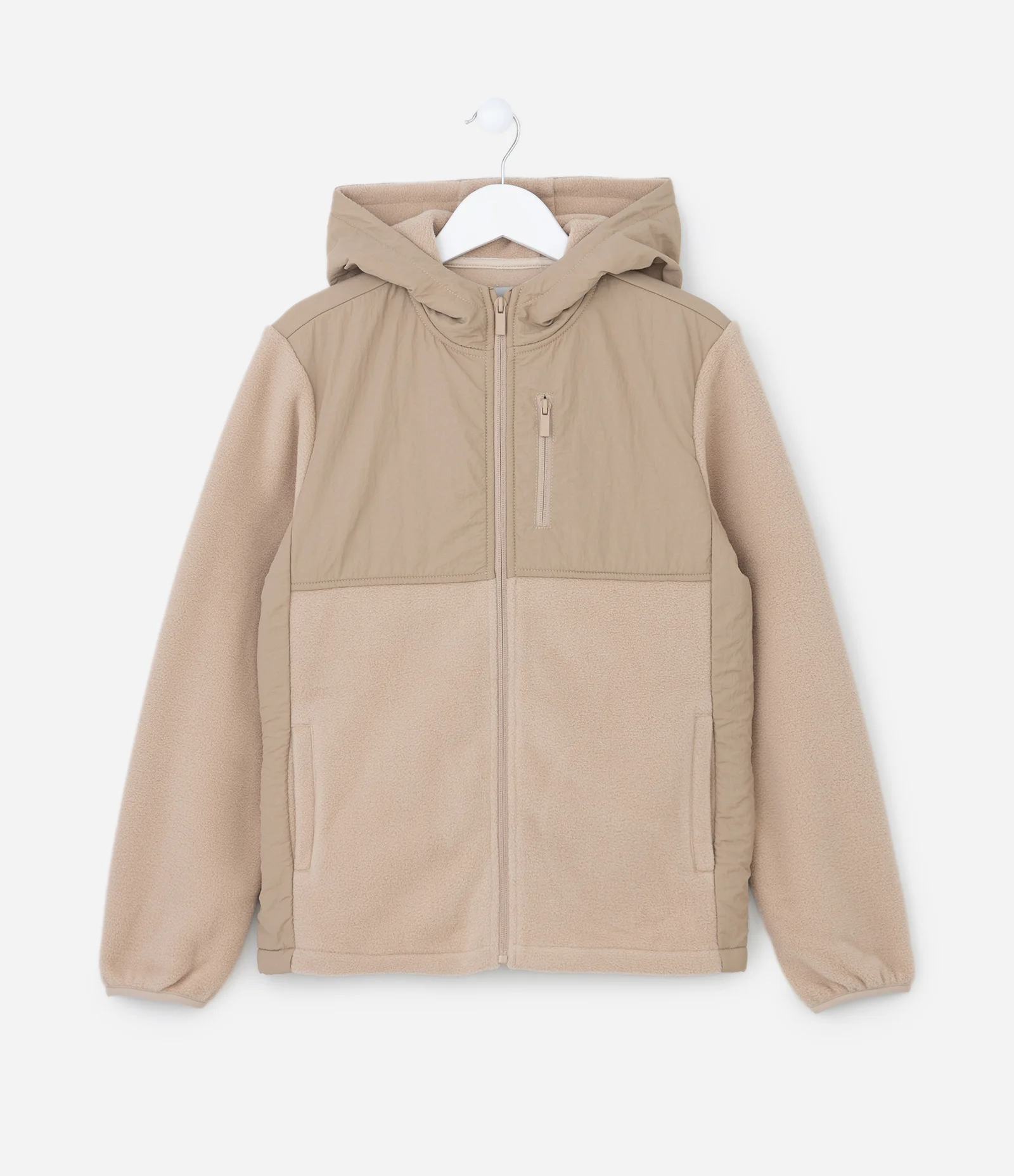 Jaqueta Esportiva Infantil com Forro Fleece e Capuz - Tam 5 a 14 anos Bege 1