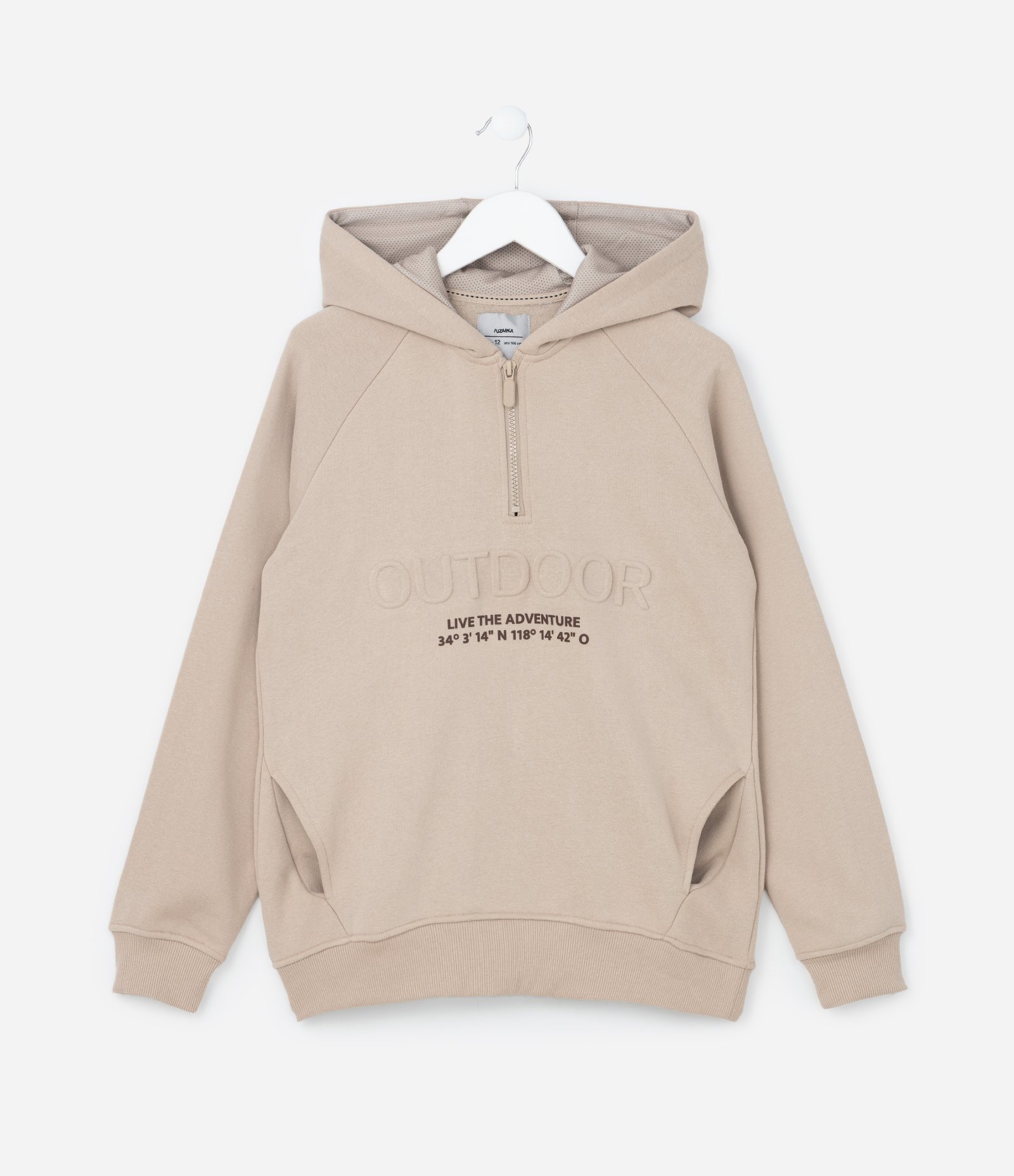 Casaco Infantil em Moletom com Lettering em Relevo - Tam 5 a 14 Anos Bege 1