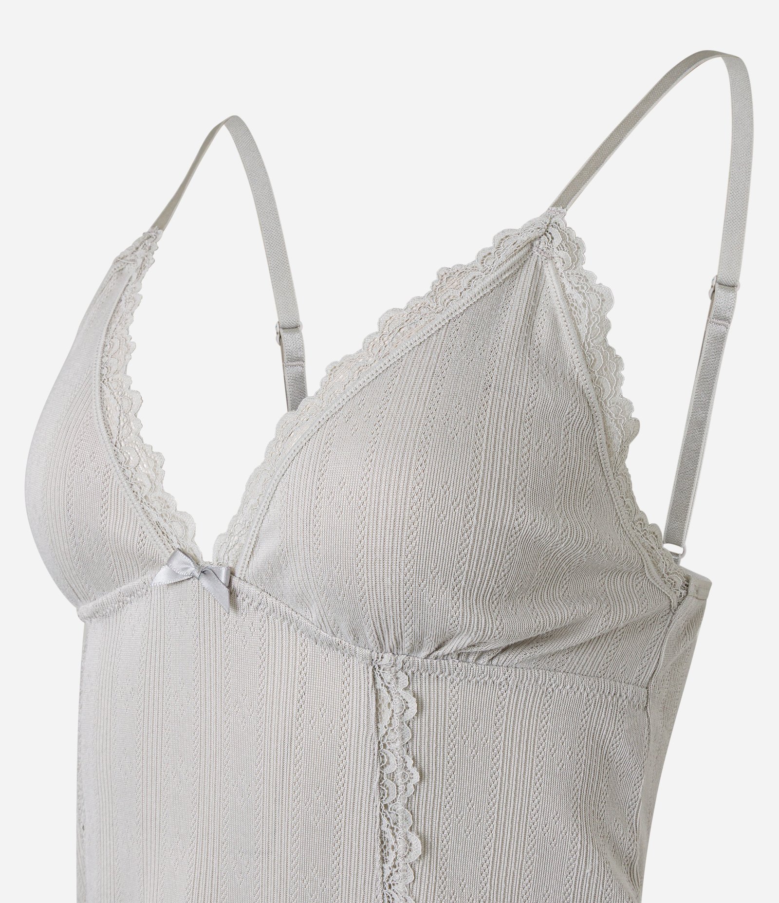 Pijama Short Doll Alcinha em Pointelle com Detalhes em Rendinha Cinza 6