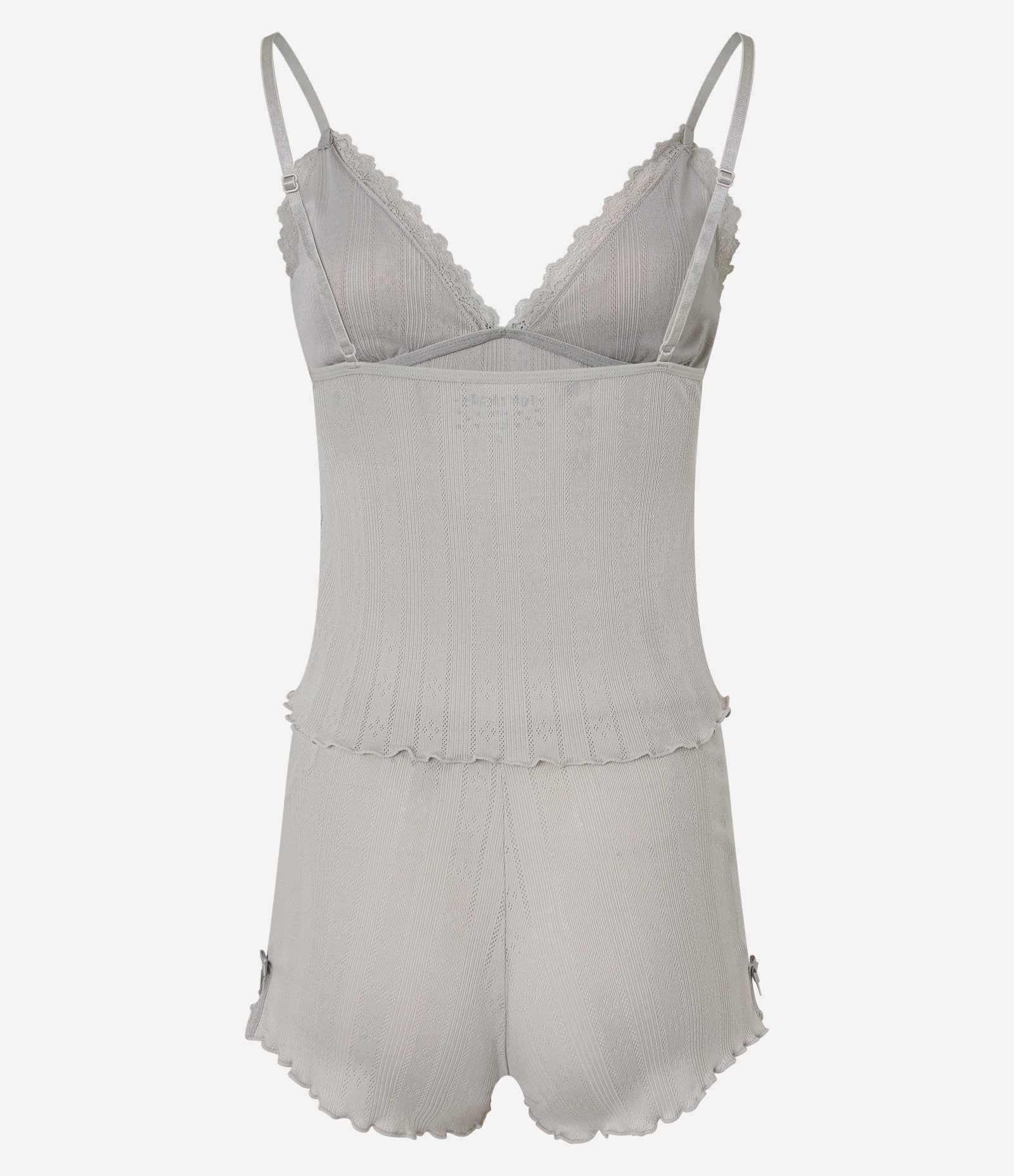 Pijama Short Doll Alcinha em Pointelle com Detalhes em Rendinha Cinza 7