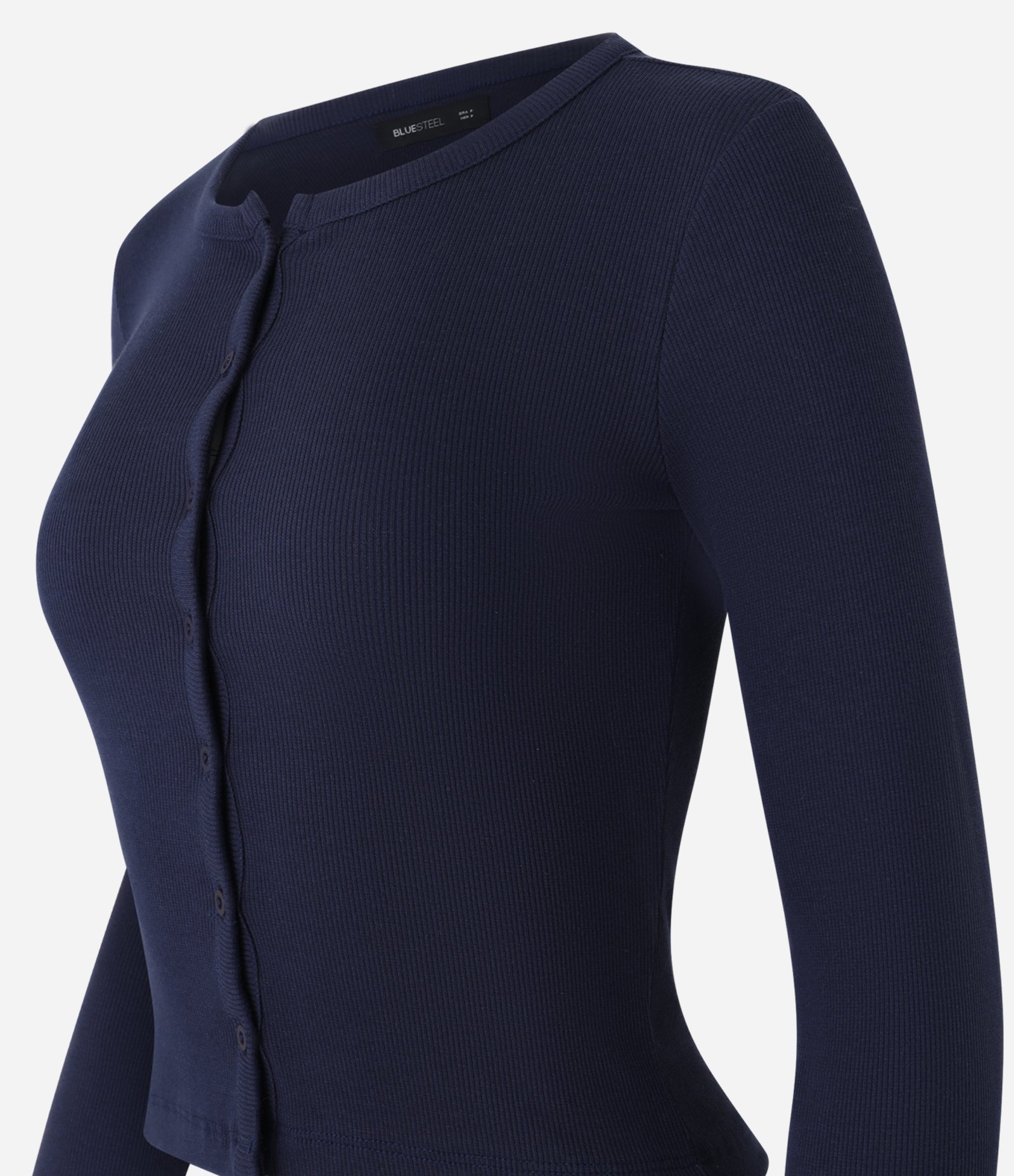 Cardigan em Ribana com Botões Frontais Azul 5