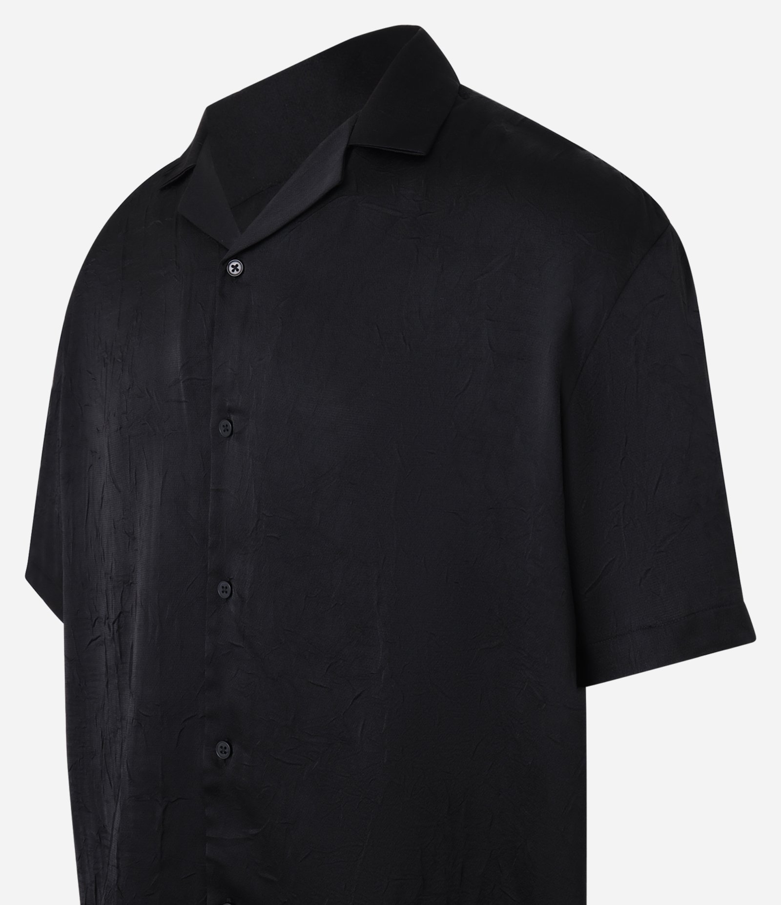 Camisa Boxy com Gola Lapela e Efeito Acetinado Preto 5