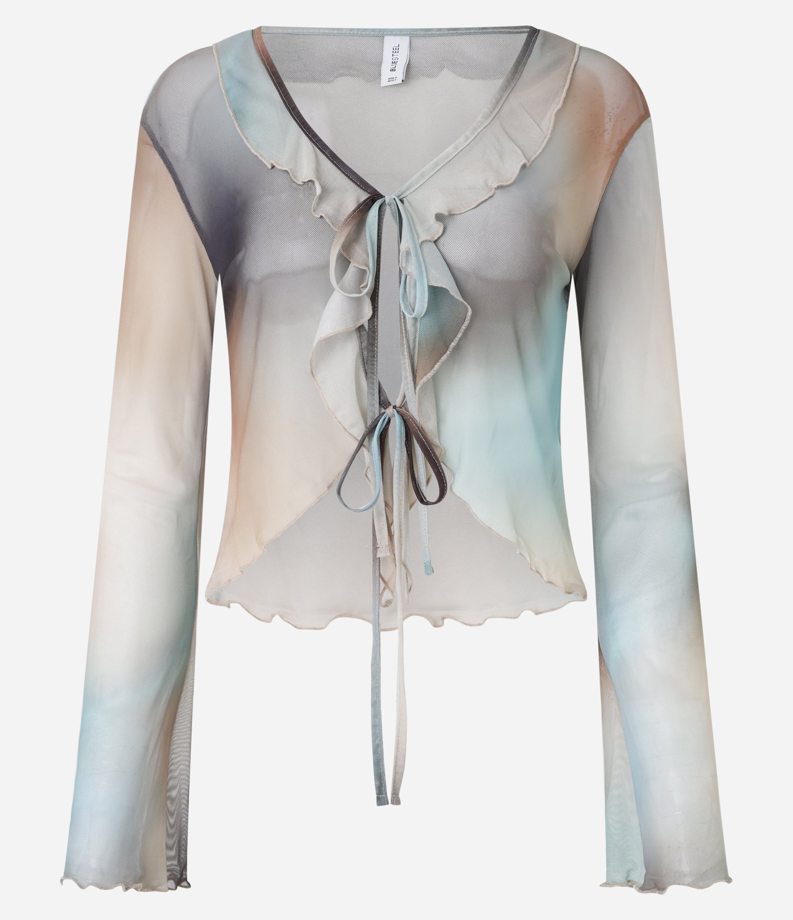 Blusa em Tule com Babados e Amarração em Estampa Degradê Multicores 5