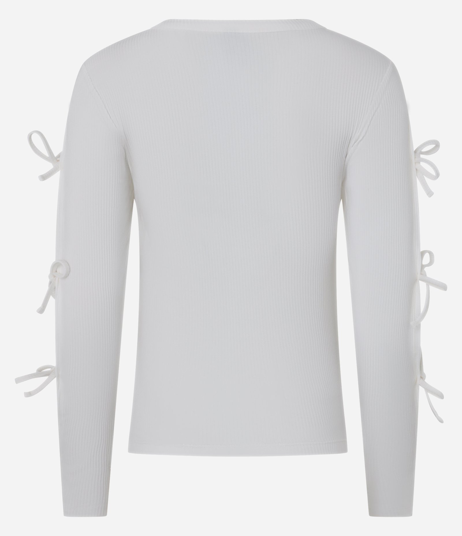 Blusa Canelada em Ribana com Lacinhos nas Mangas Off White 6
