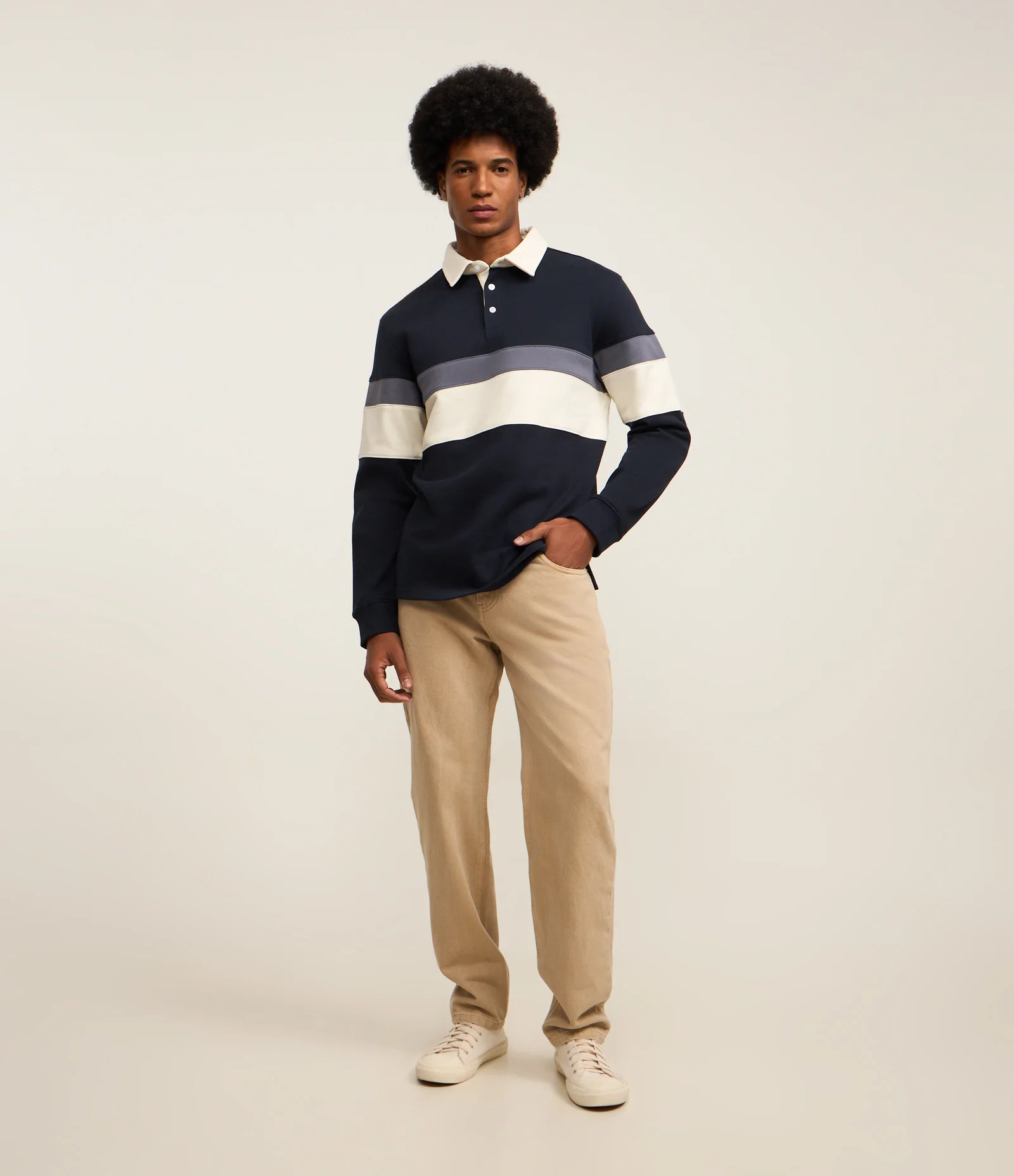 Casaco Moletom com Gola Polo Estampa Bloco de Cor Azul 2