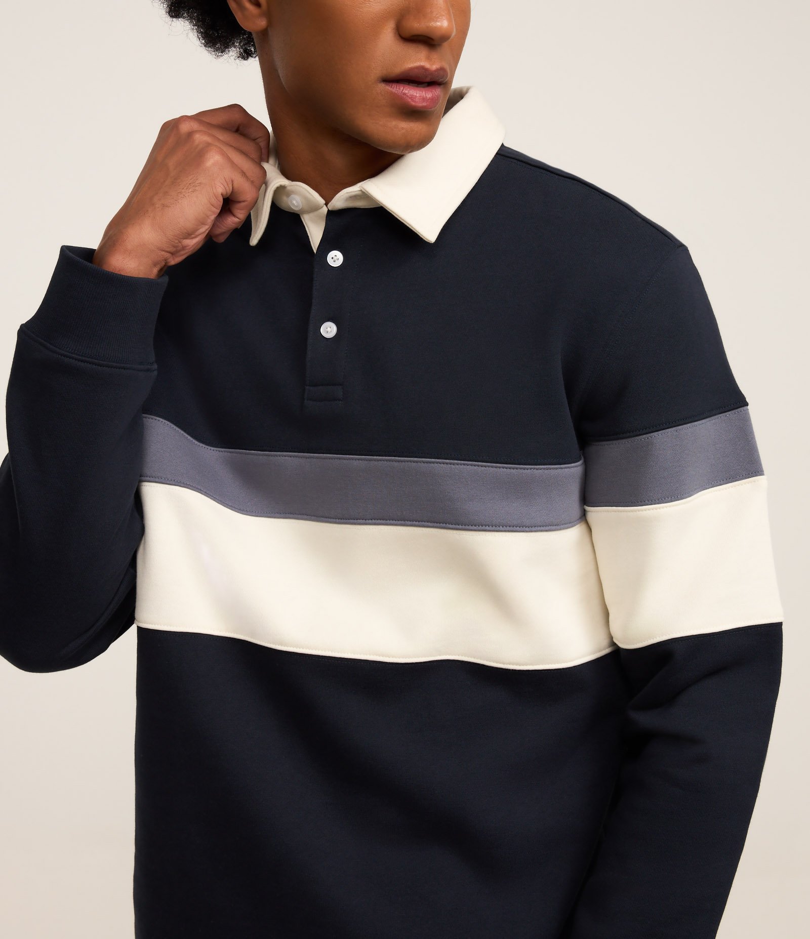 Casaco Moletom com Gola Polo Estampa Bloco de Cor Azul 3