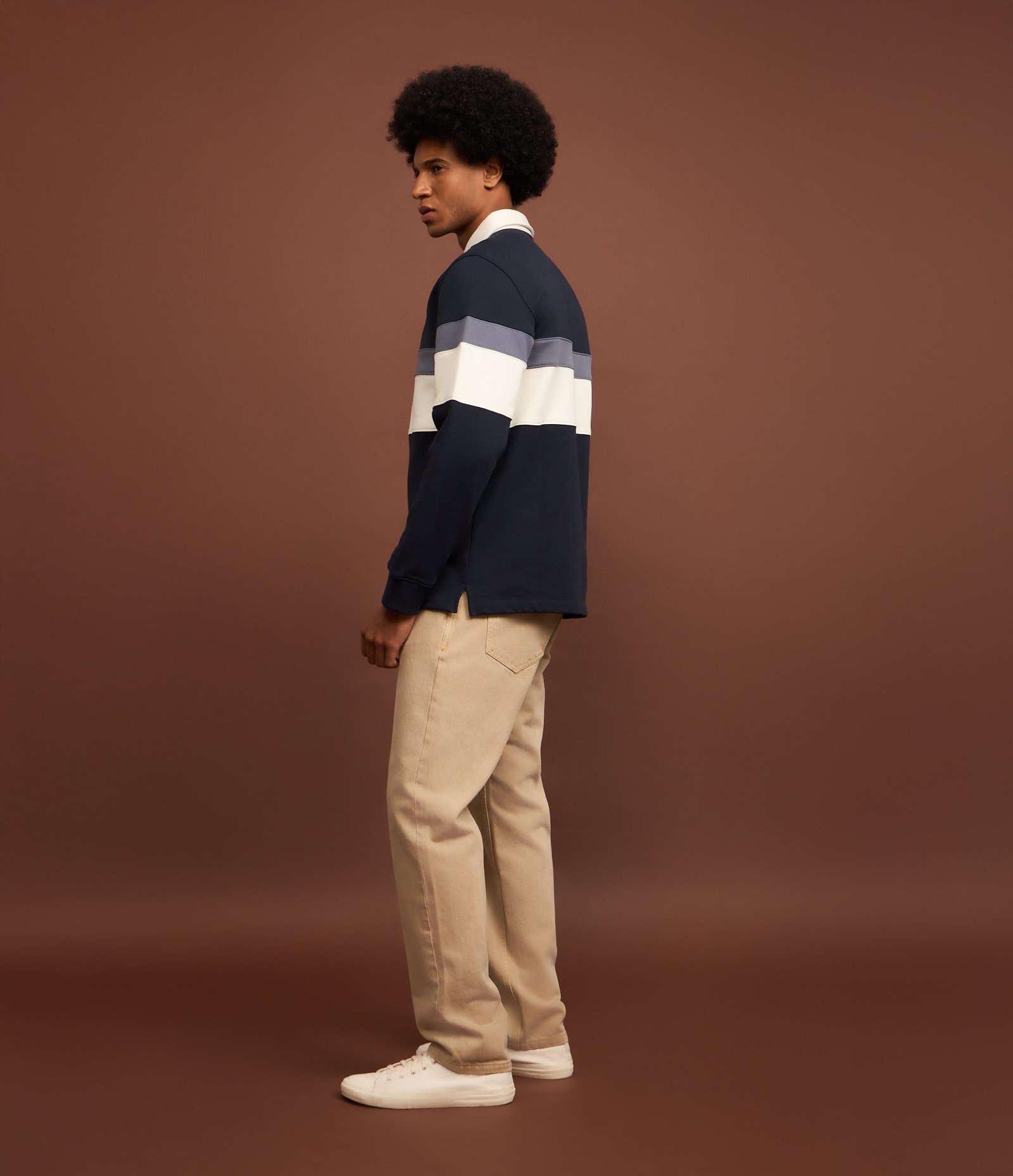 Casaco Moletom com Gola Polo Estampa Bloco de Cor Azul 4