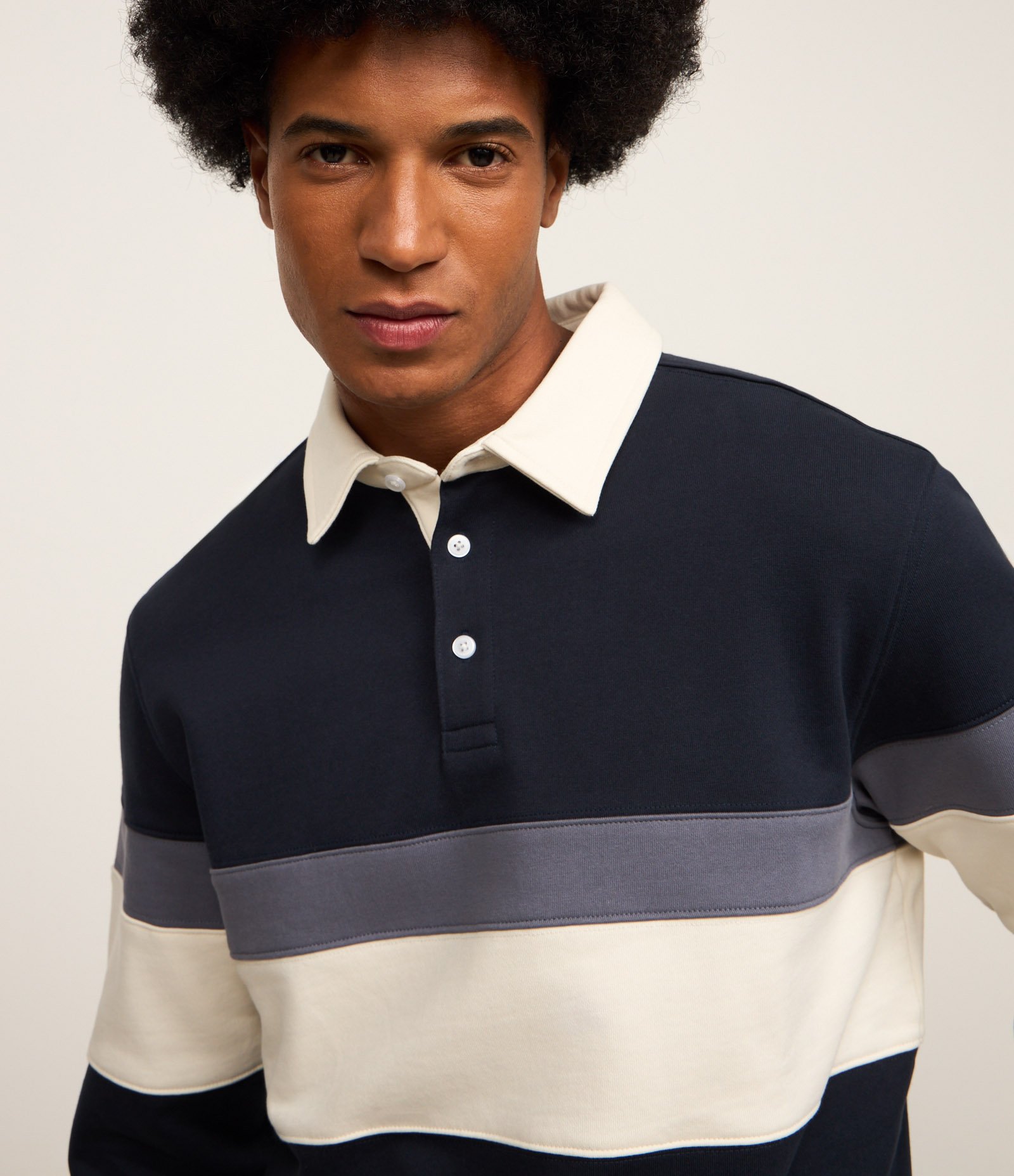 Casaco Moletom com Gola Polo Estampa Bloco de Cor Azul 7