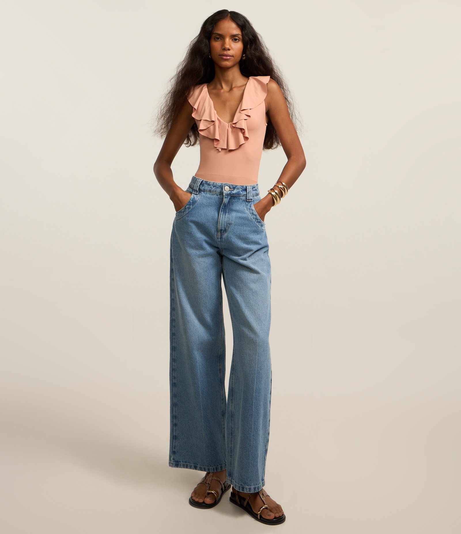 Body em Microfibra com Babado no Decote Rosê 2