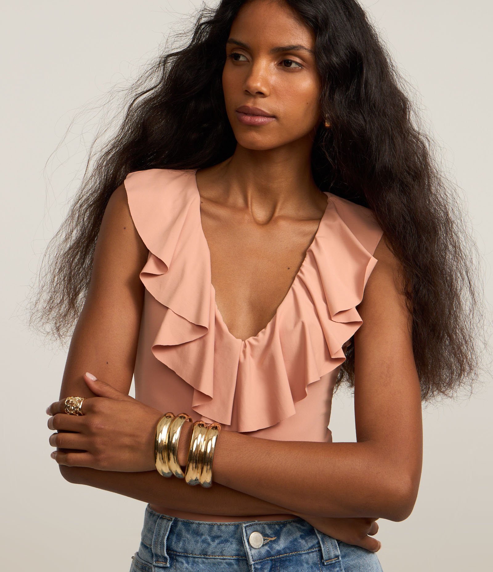 Body em Microfibra com Babado no Decote Rosê 3