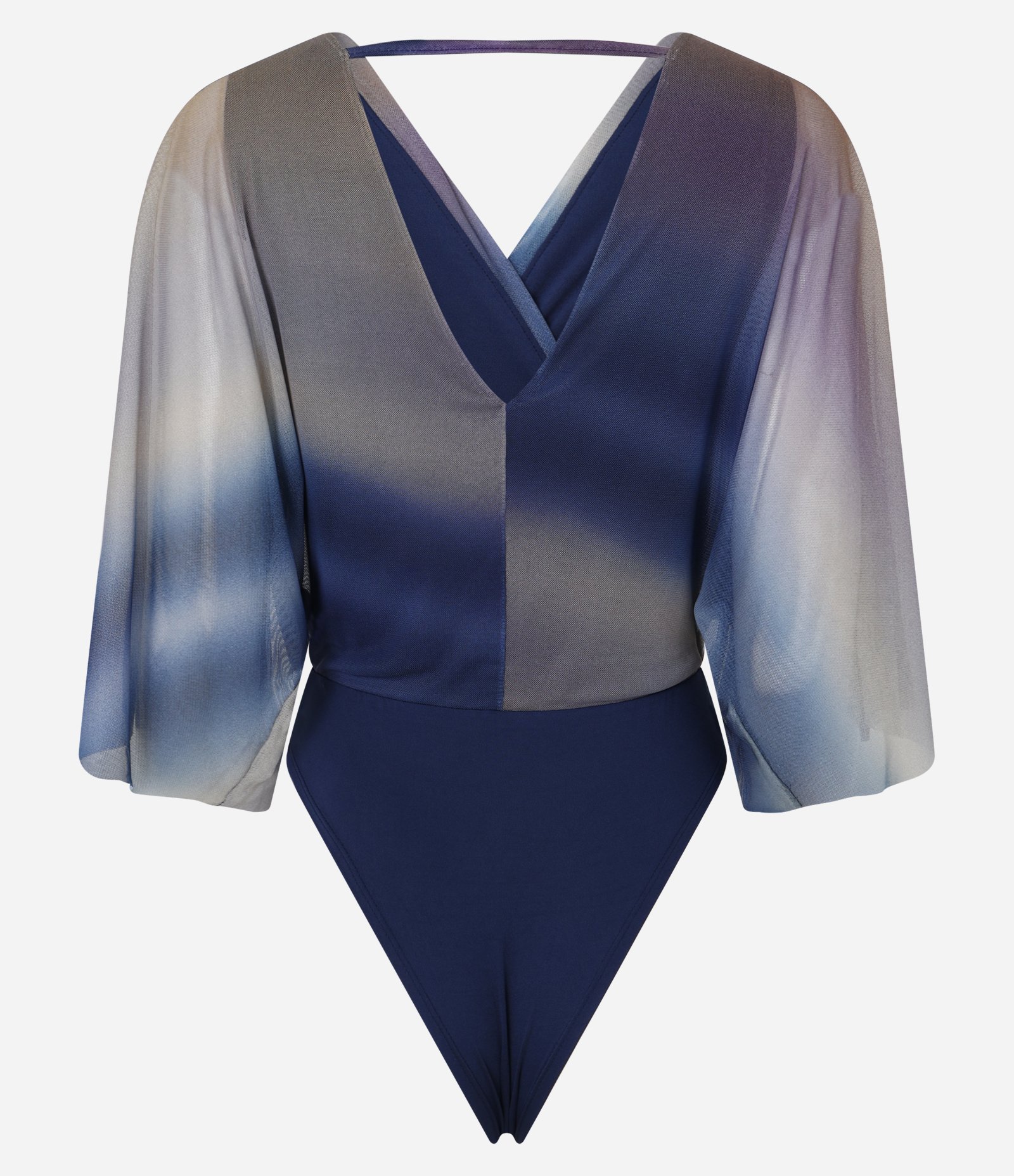 Body em Tule Transpassado com Decote em V Degradê Azul/Marrom/Lilás 5