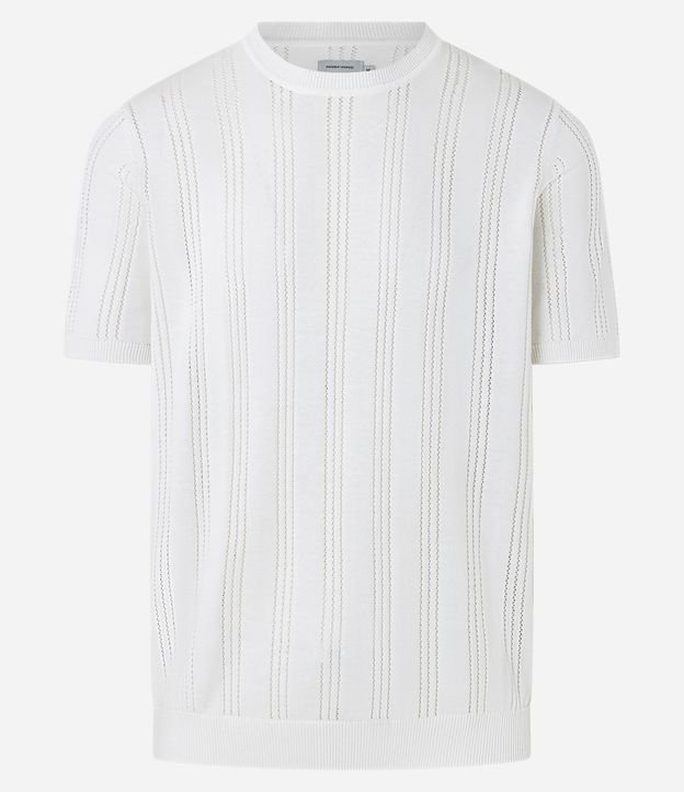 Camiseta em Algodão Furadinha com Viés em Ribana