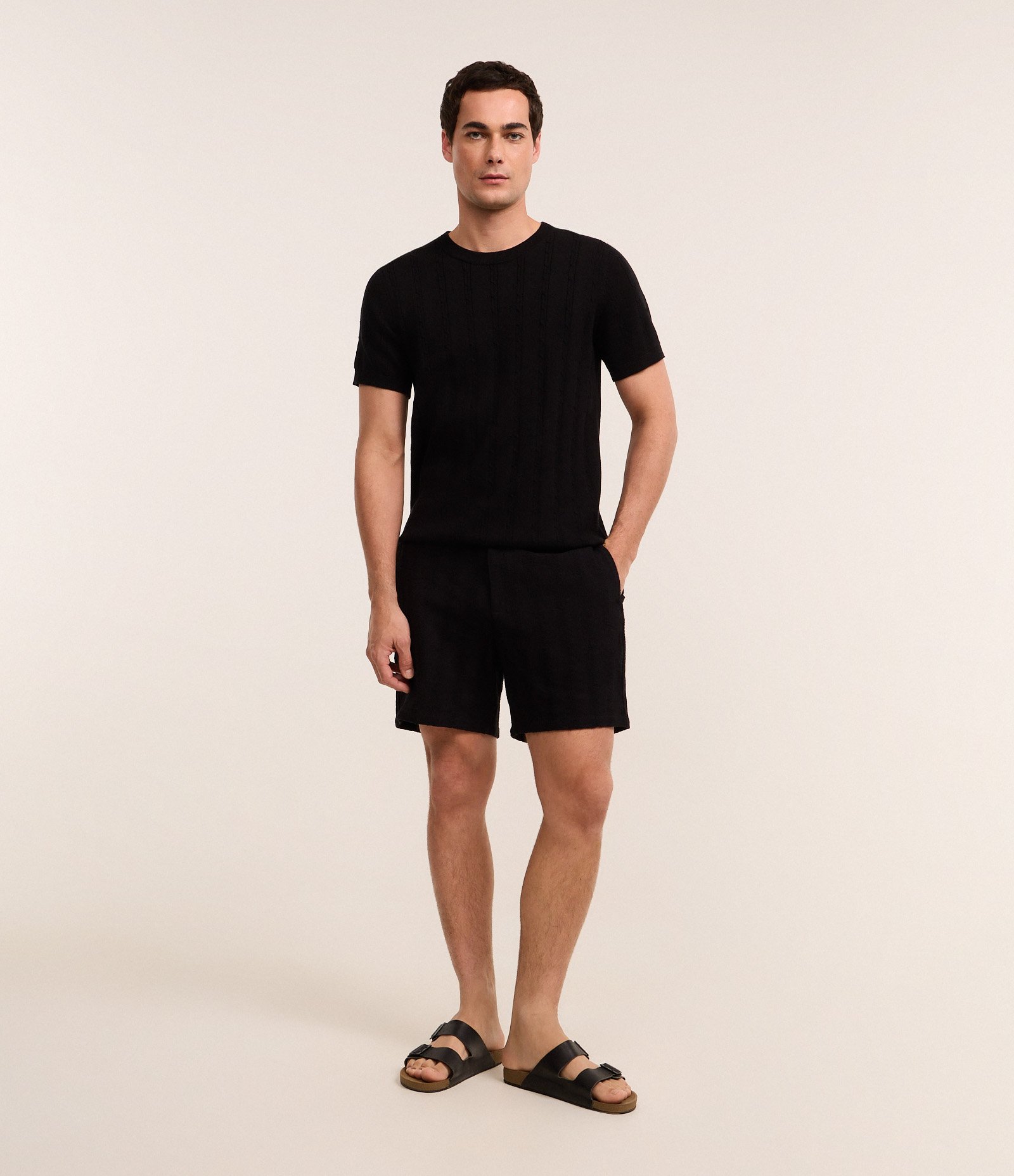 Camiseta em Algodão com Textura Trançada Preto 2