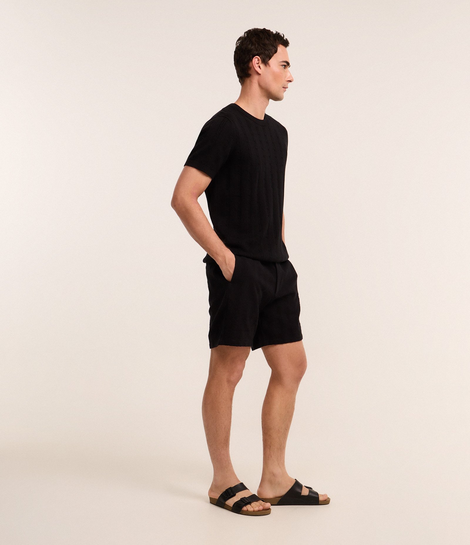 Camiseta em Algodão com Textura Trançada Preto 4