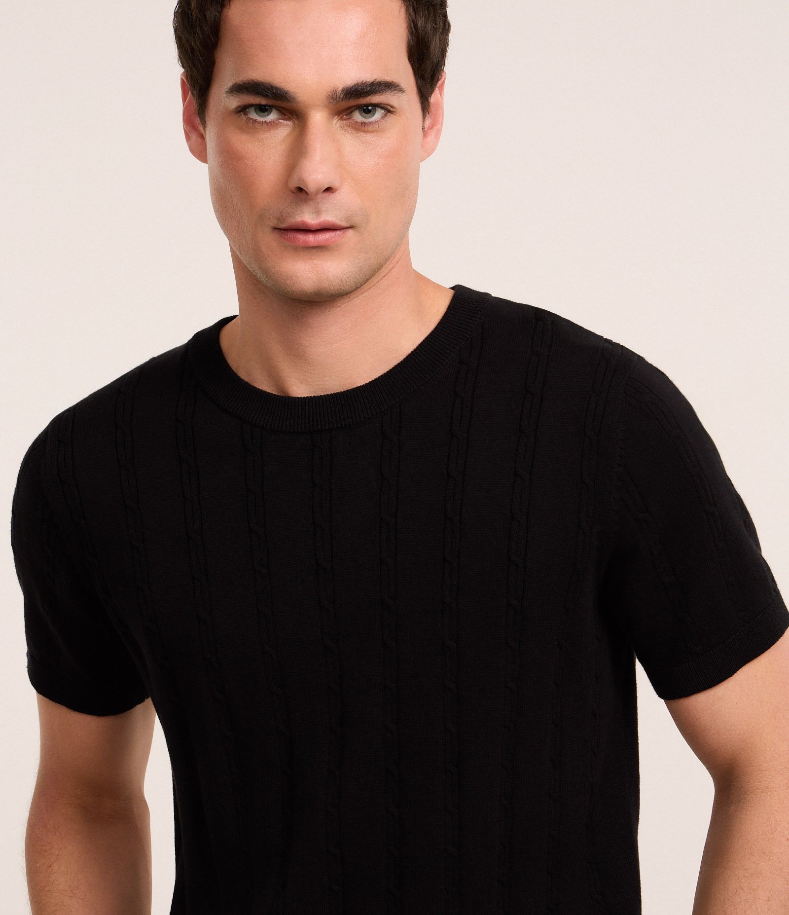 Camiseta em Algodão com Textura Trançada Preto 5