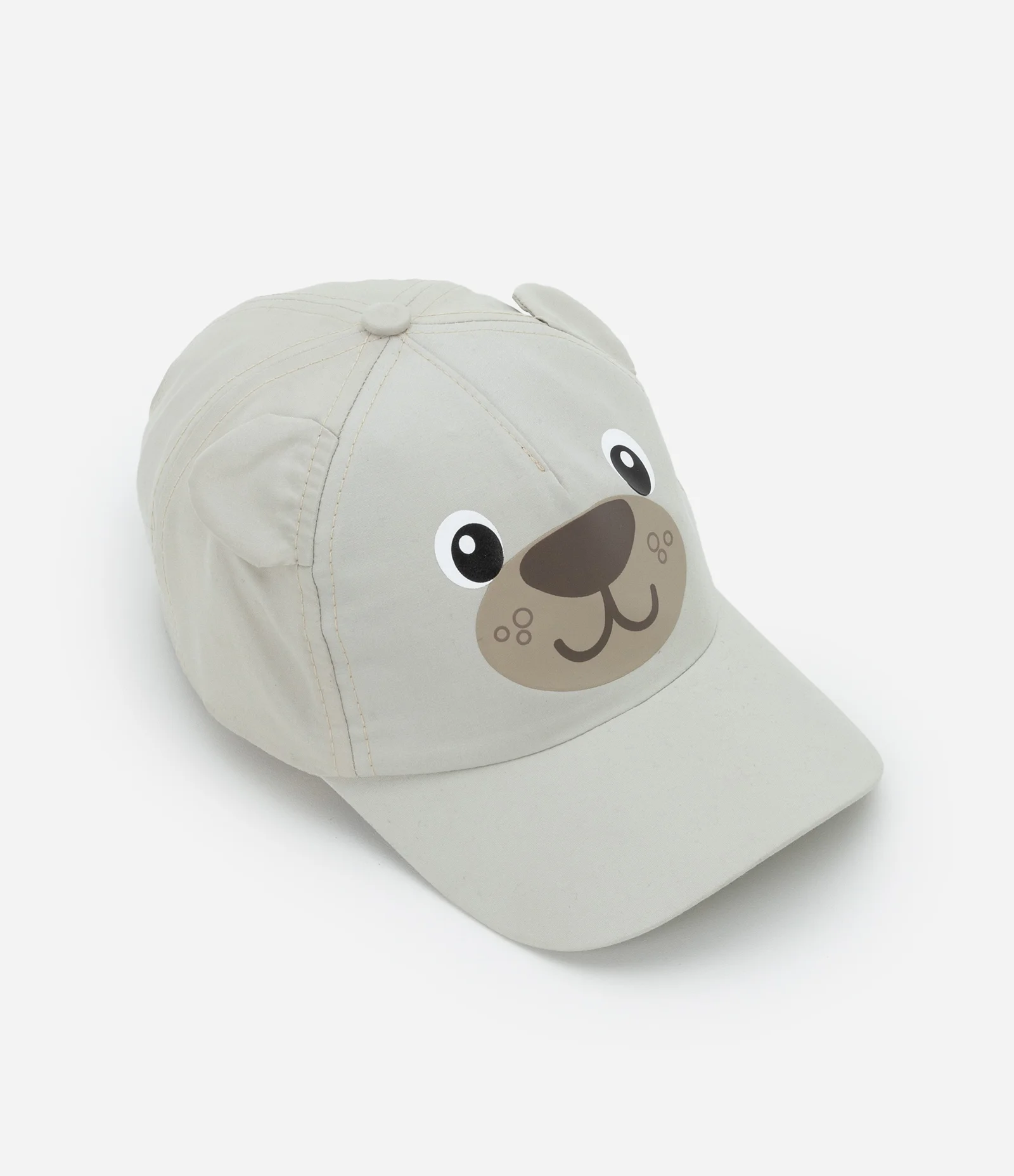 Boné Infantil Aba Curva com Orelhas e Carinha de Urso - Tam Único Bege 1