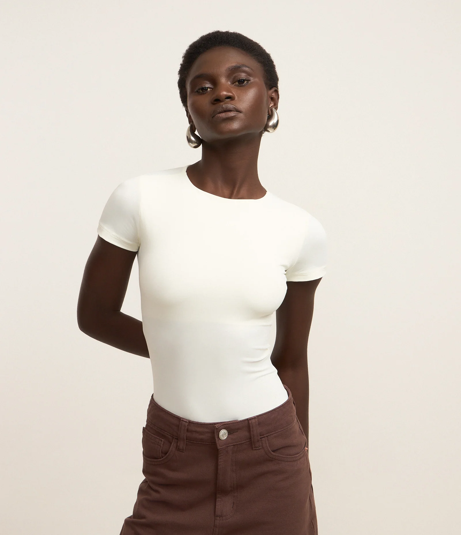 Body Básico em Poliamida com Mangas Curtas Branco 1