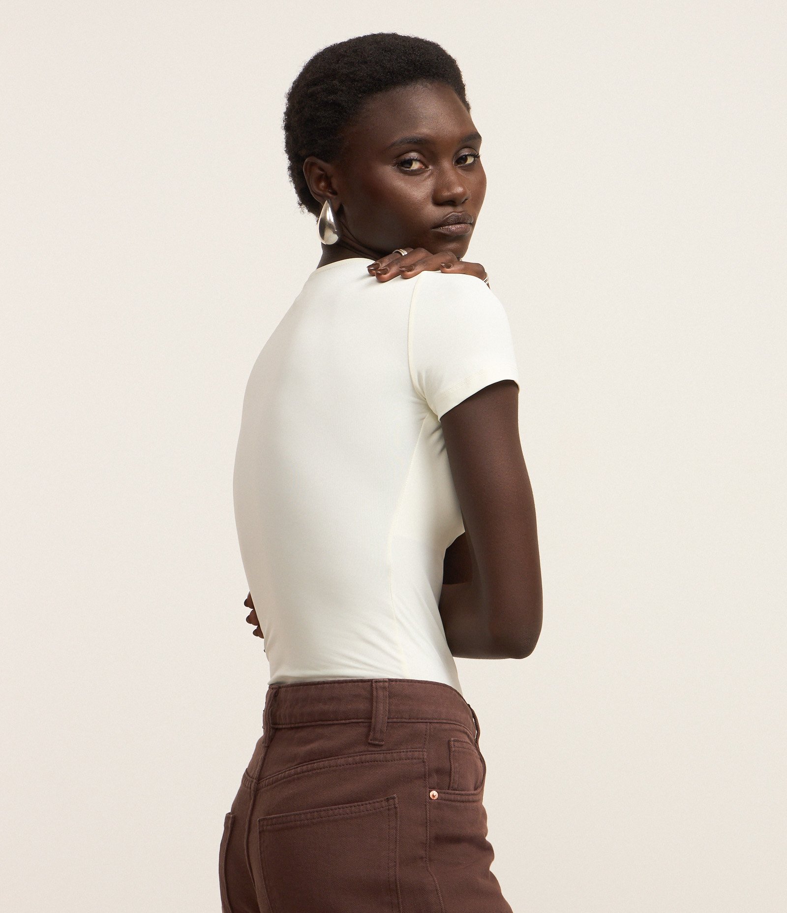 Body Básico em Poliamida com Mangas Curtas Branco 3