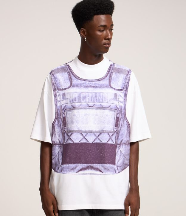 Camiseta Oversized com Estampa de Colete em Malhão