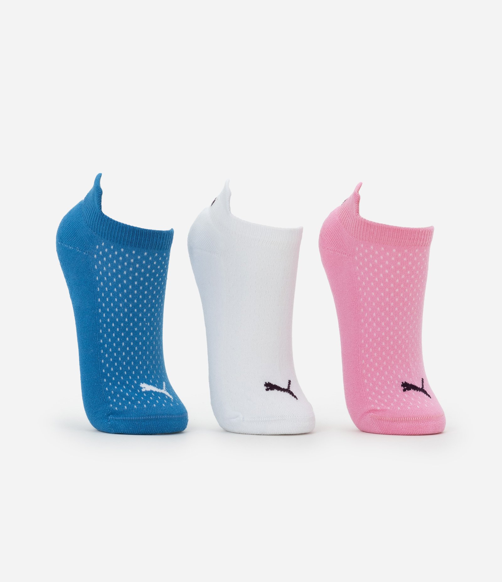 Kit 03 Meias Cano Baixo em Algodão com Estampa Poá Puma Azul/Branco/Preto 2