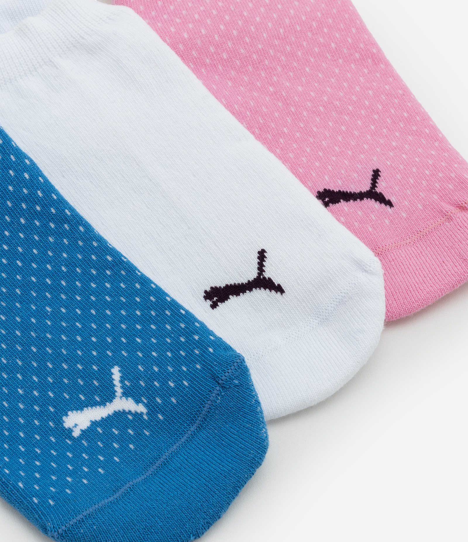 Kit 03 Meias Cano Baixo em Algodão com Estampa Poá Puma Azul/Branco/Preto 5