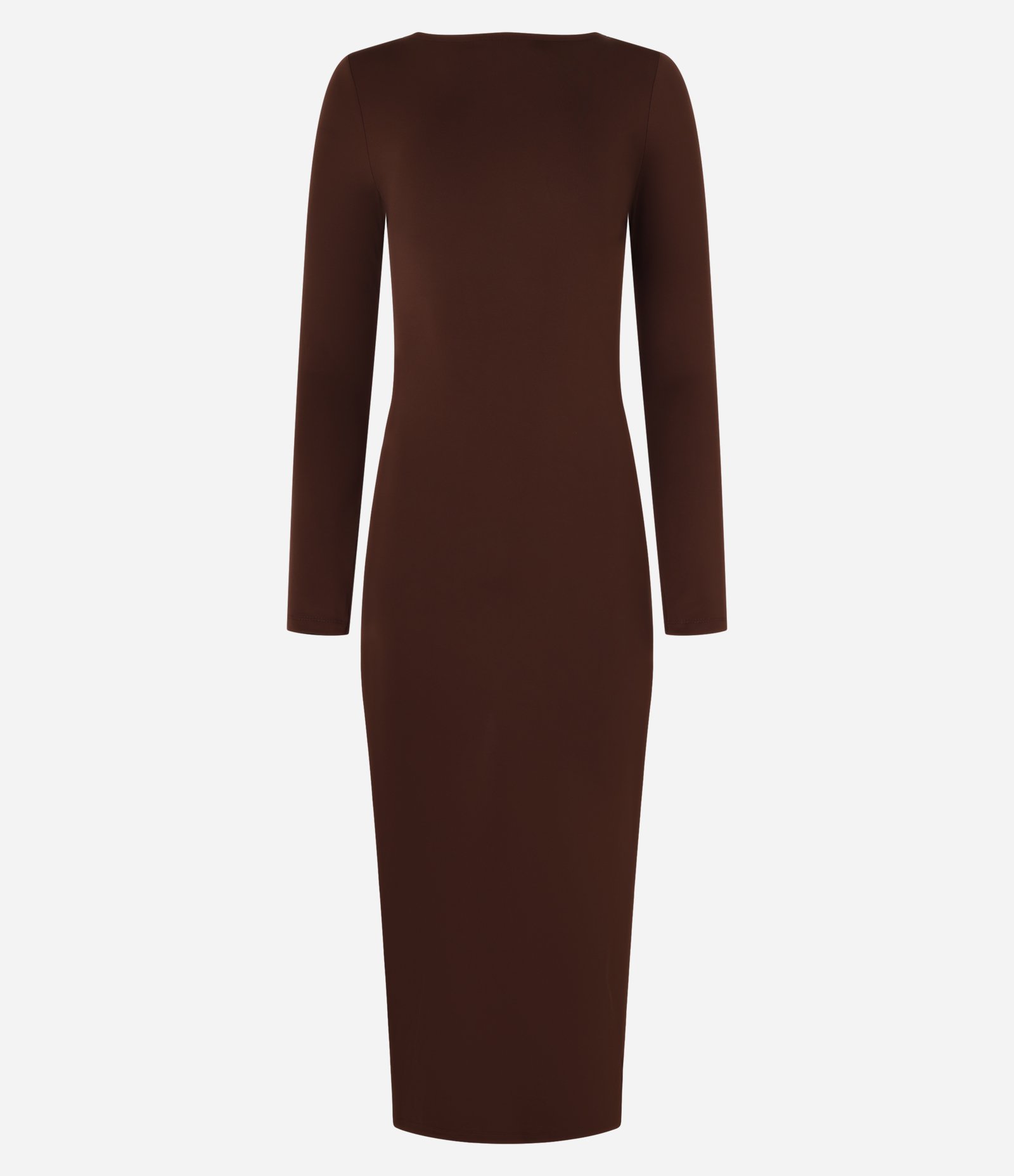 Vestido New Midi com Decote nas Costas e Fenda Marrom Chocolate 6