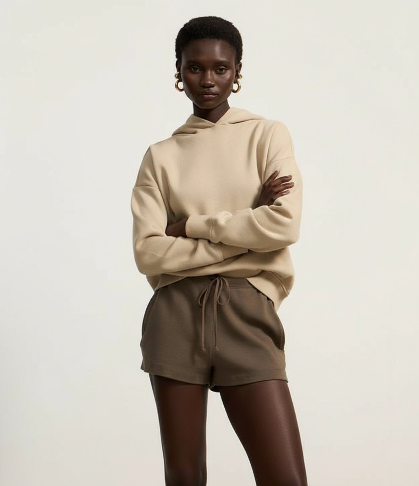 Short Básico em Ribana com Amarração no Cós Marrom 1