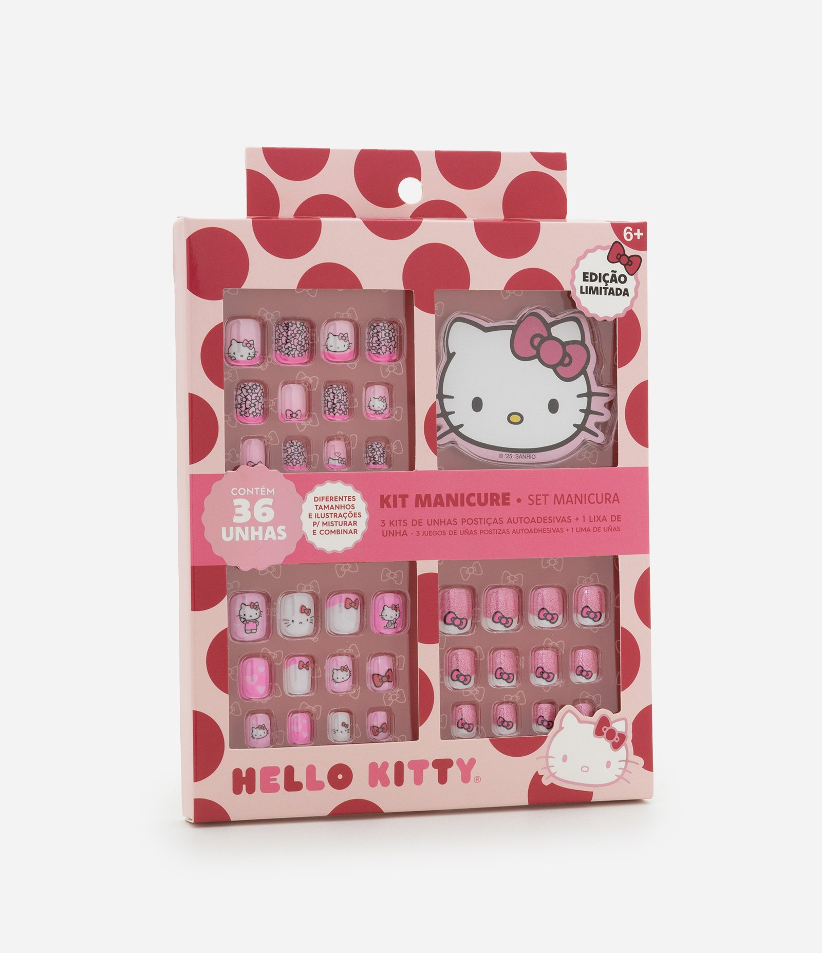 Kit de Unhas Postiças Hello Kitty 36 Peças com Lixa Rosa/Branco 6
