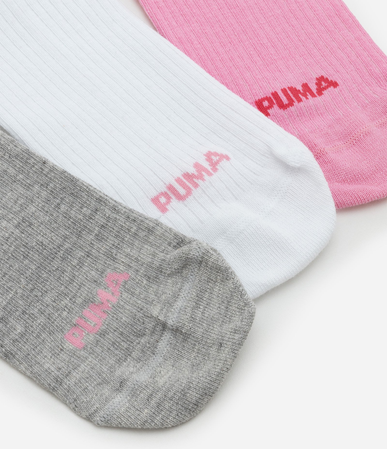 Kit 03 Meias Cano Médio em Algodão com Listras Puma Rosa/Cinza/Branco 4