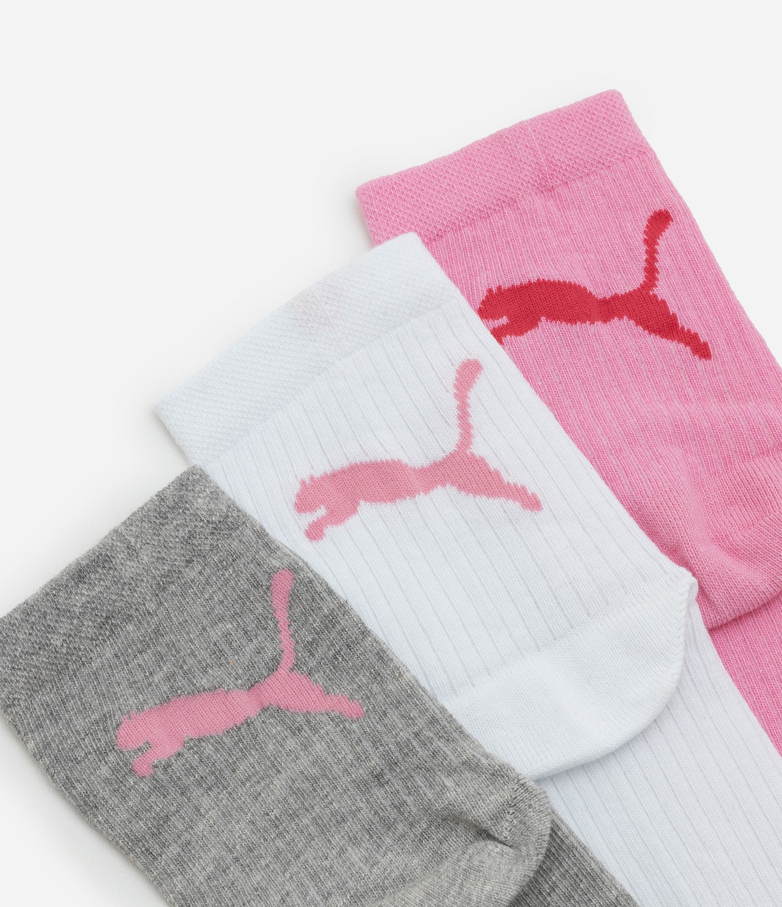 Kit 03 Meias Cano Médio em Algodão com Listras Puma Rosa/Cinza/Branco 5