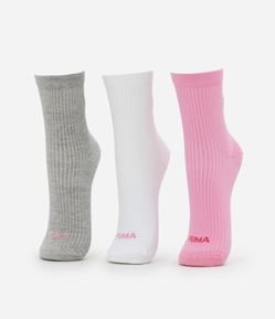 Kit 03 Meias Cano Médio em Algodão com Listras Puma