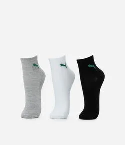 Kit 03 Meias Cano Médio em Algodão com Detalhes Puma