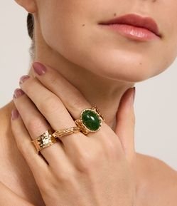 Kit 03 Anéis em Metal com Pedra e Formato Orgânico