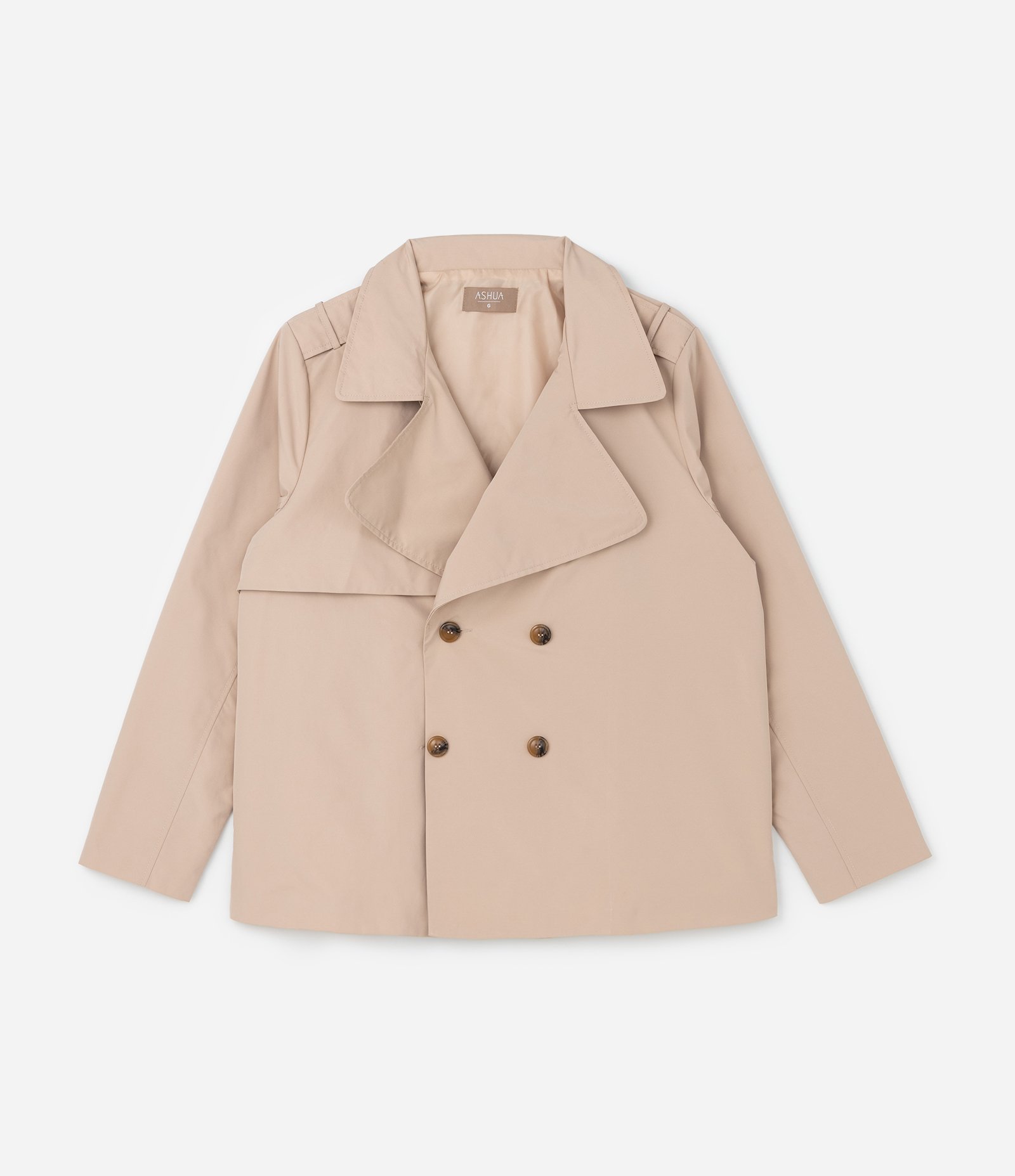 Jaqueta Trench Coat Cropped em Gabardine com Botões Curve & Plus Size Bege 5