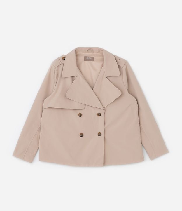 Jaqueta Trench Coat Crpped em Gabardine com Botões Curve & Plus Size