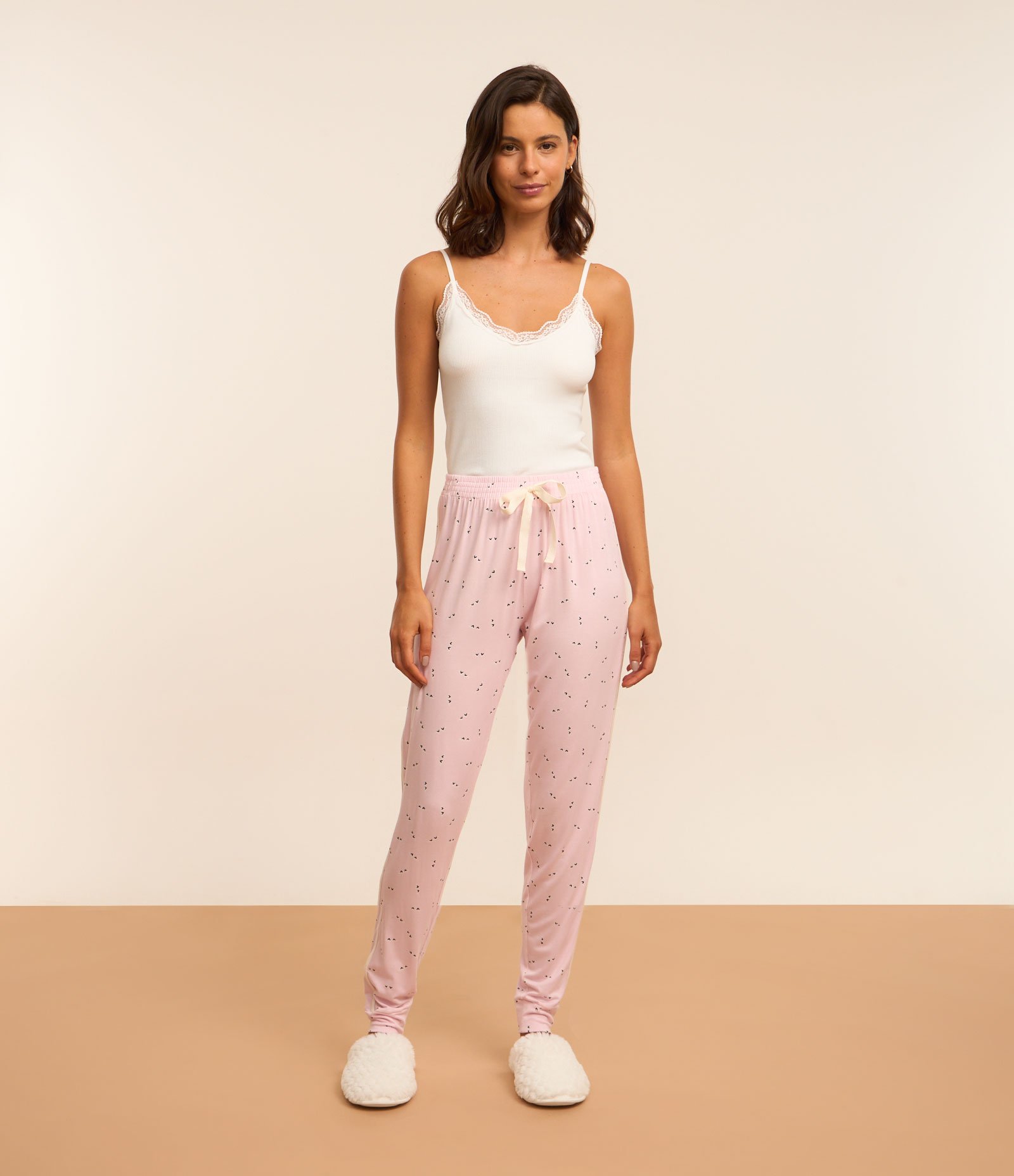 Calça de Pijama em Viscose Estampada de Óculozinhos Rosa 1