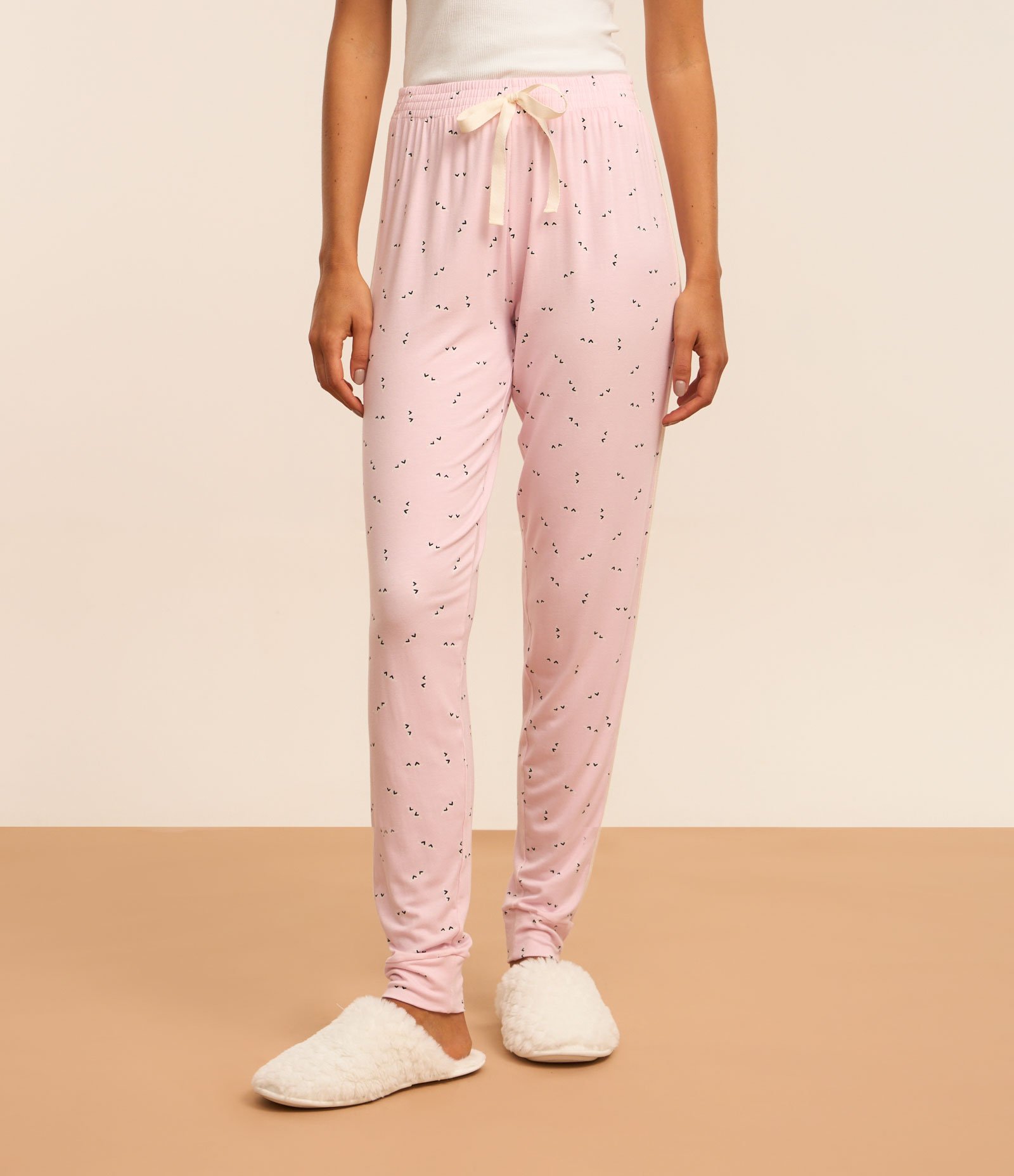 Calça de Pijama em Viscose Estampada de Óculozinhos Rosa 2