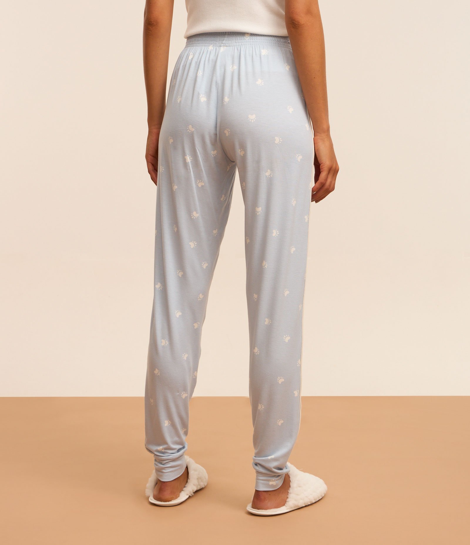 Calça de Pijama em Viscose Estampada de Patinhas Azul 3