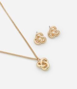 Conjunto de Colar Curto com Pingente e Brinco Botão em Nó