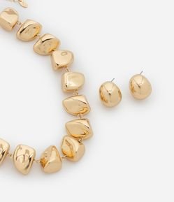 Conjunto de Colar Curto com Maxi Beads e Brinco Botão