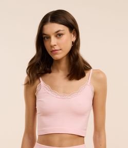 Blusa de Pijama Seamless com Alças Reguláveis e Renda no Decote