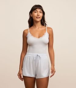 Blusa de Pijama Alcinha Seamless com Renda no Decote