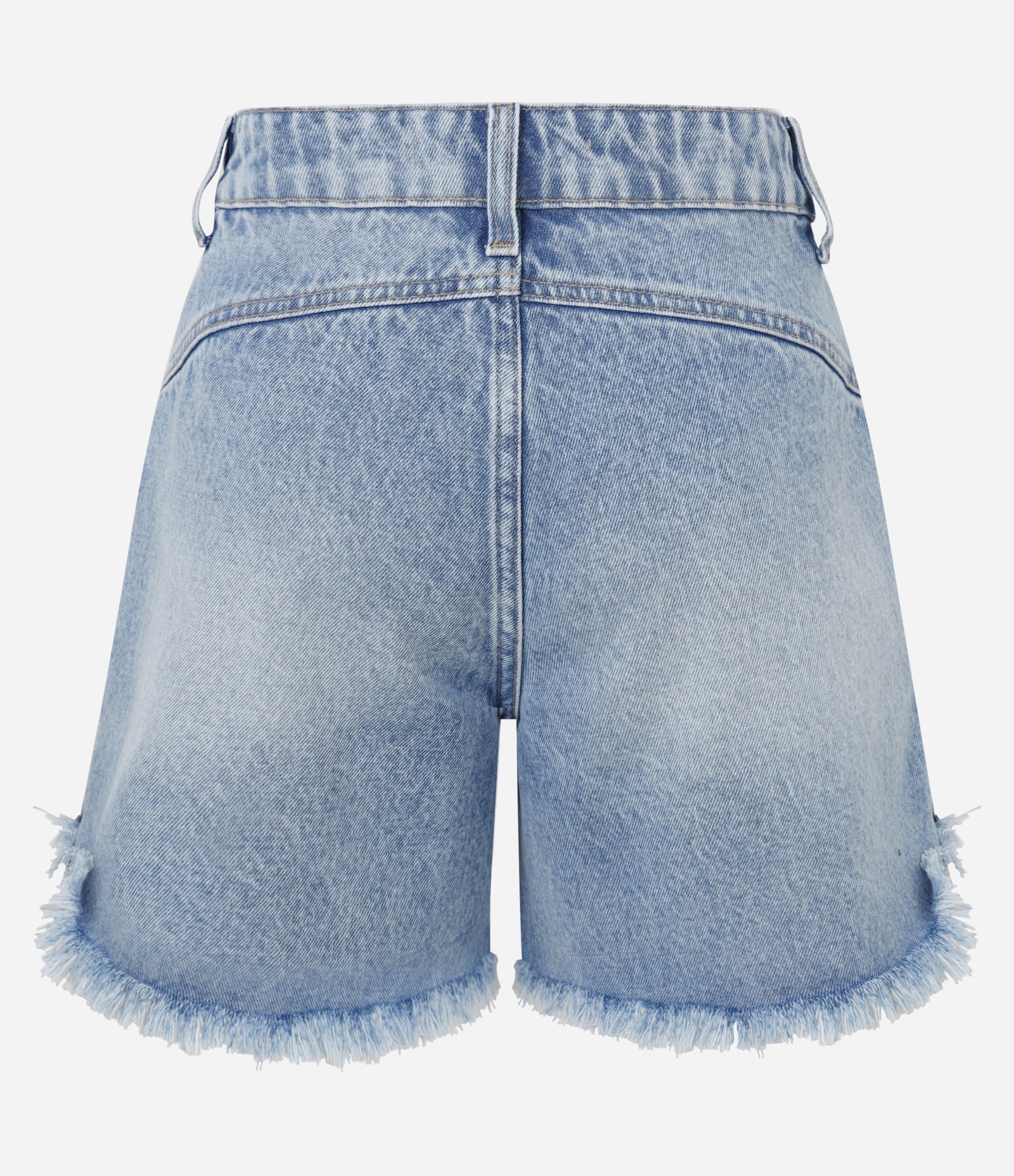 Short em Jeans com Faixa no Cós e Barra Desfeita Azul 6