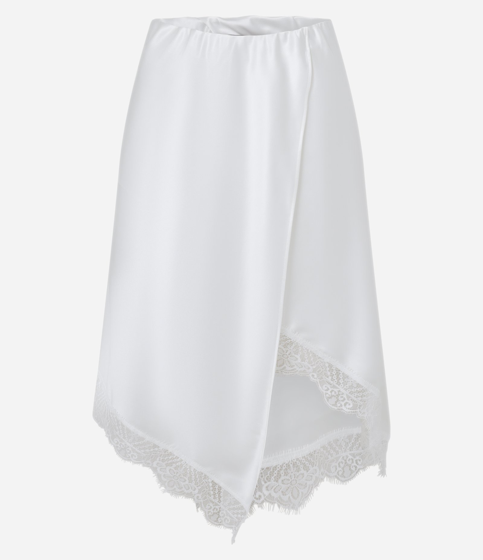 Saia Curta em Cetim com Renda na Barra Assimétrica Prata 5