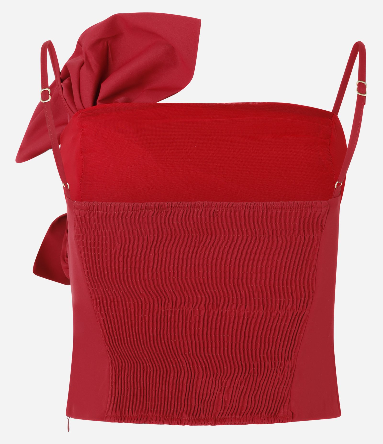 Blusa Curta em Tecido Tecnológico com Laço Grande Vermelho 7