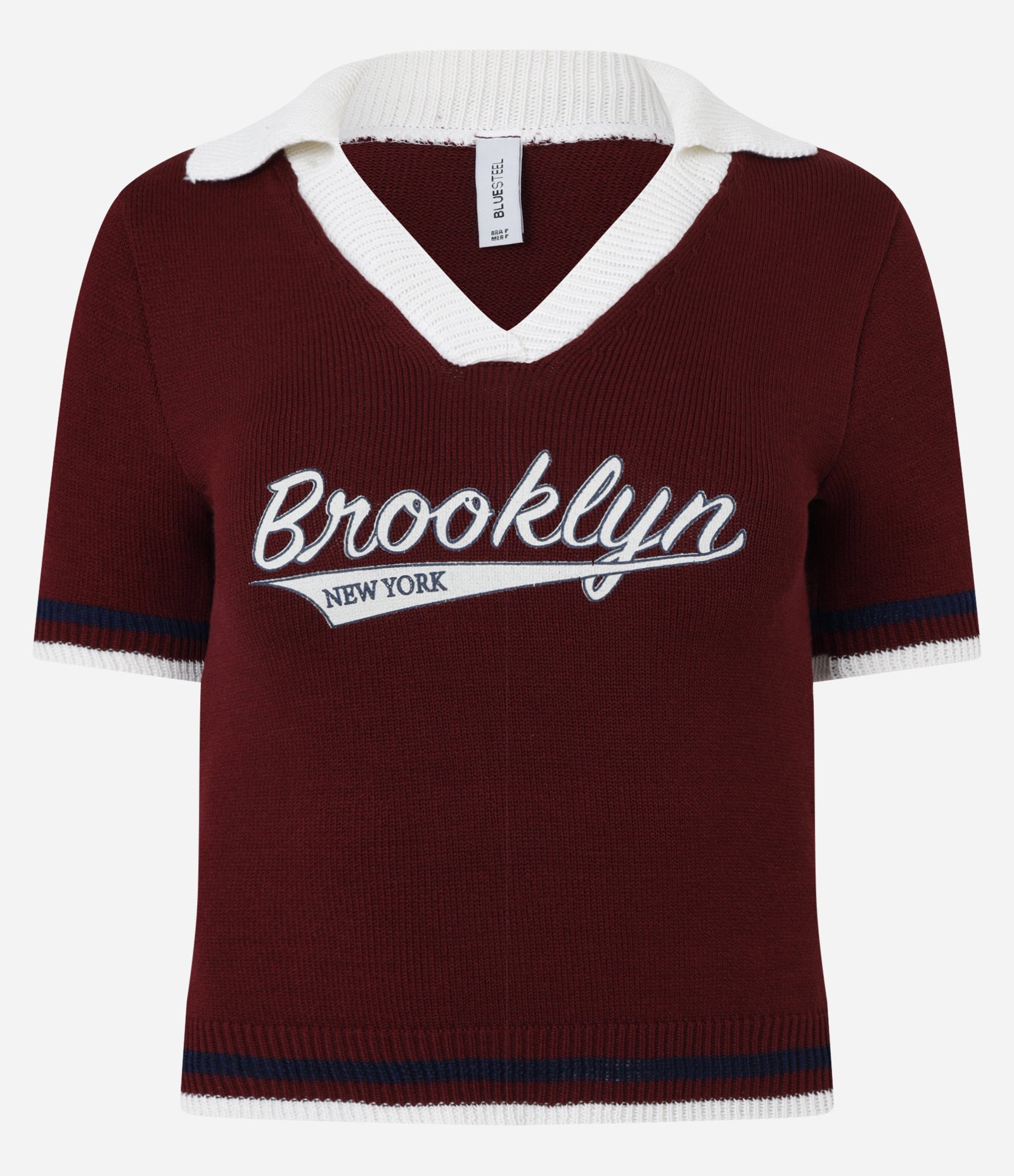 Blusa Polo em Tricô e Lettering Brooklyn New York Bordô 8 Blusa Polo em Tri