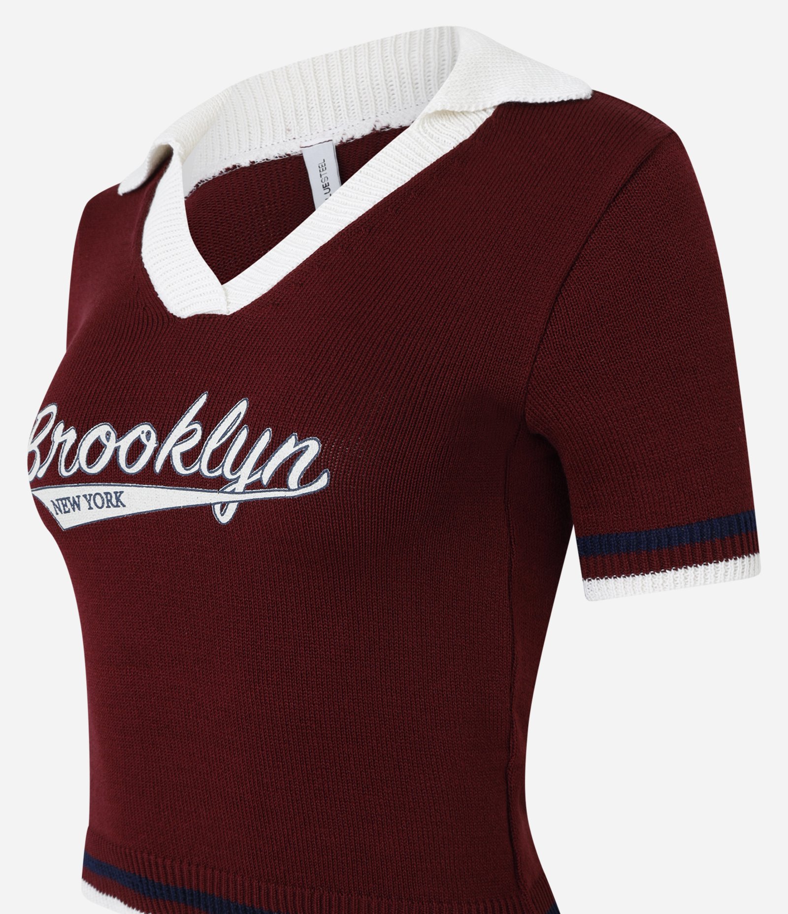 Blusa Polo em Tricô e Lettering Brooklyn New York Bordô 8